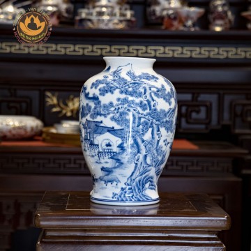 Bình chum men lam vẽ cảnh